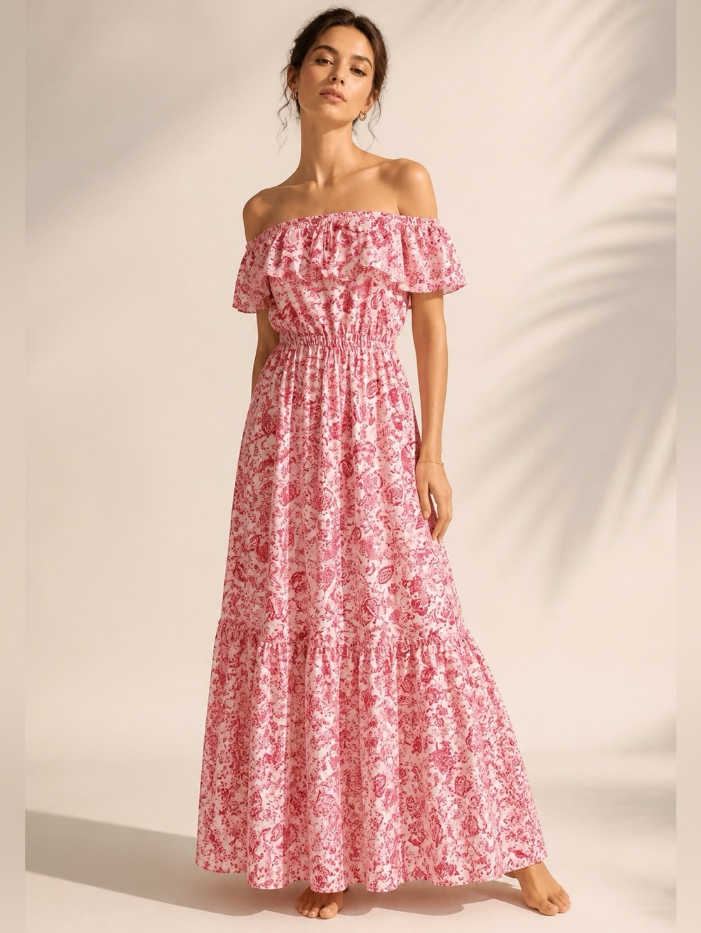 Juicy Couture Light RedPaisley Off-Shoulder Maxi Dress